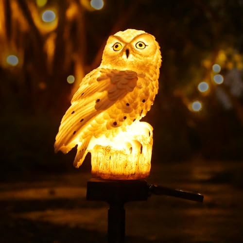 Solar Powered Garden Owl Decor Outdoor Yard Statue Outside Lawn Ornament - color: White Owl