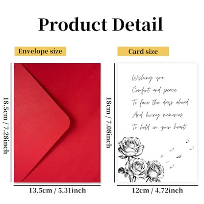 Rose Sympathy Card for Loss of Loved One, Blank Inside | 300 GSM rose sympathy card with a blank inside and red envelope, designed to offer comfort after the loss of a loved one - color: Luxury