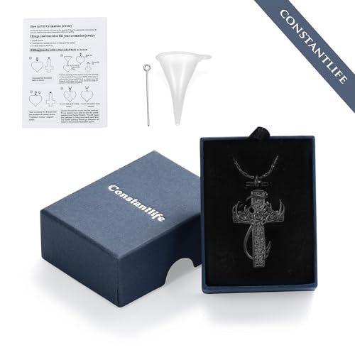 constantlife Cross Urn Necklace for Ashes for Women Men Fish Hook Memorial Pendant Deer Antler Cremation Jewelry Human Pet Ashes Holder Keepsake - color: Black