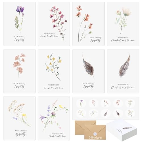 100 Sets Bulk Sympathy Cards with Envelope and Sticker, Flower | Bulk Condolences Cards for Business, Assorted Bereavement Greeting Cards, Express Your Condolences - style: Flower