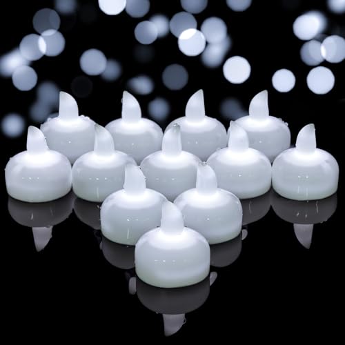12 Pack Flameless Outdoor Waterproof LED Floating Tea Lights - color: Floating Tea Lights White Flickering