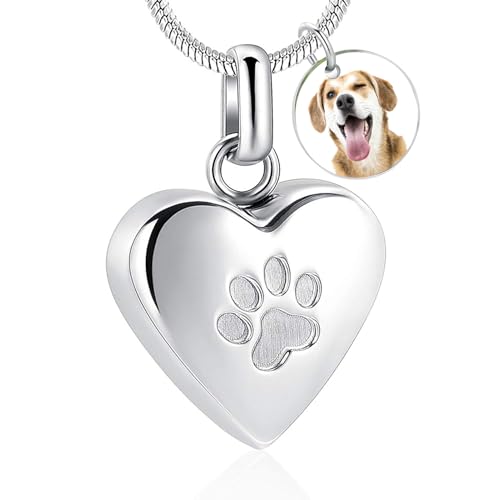 zeqingjw Pet Cremation Jewelry for Ashes Pendant Paw Print Pet Heart Urn Necklace Memorial Keepsake Jewelry for Pet/Dog's/Cat's Ashes - color: Heart-Custom Photo