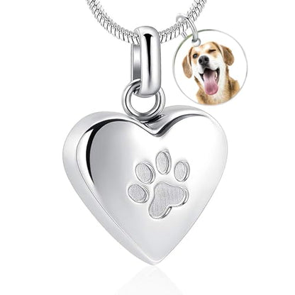 zeqingjw Pet Cremation Jewelry for Ashes Pendant Paw Print Pet Heart Urn Necklace Memorial Keepsake Jewelry for Pet/Dog's/Cat's Ashes - color: Heart-Custom Photo