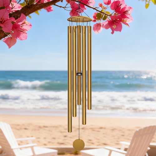65" Extra Large Wind Chimes for Outside, Deep Tone Gold | Big Windchimes Outdoors Rich Resonance Peaceful Atmosphere, Ideal for Porch Garden Patio Decor, Retirement Memorial Gifts - size: Gold