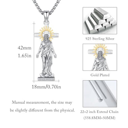 Crucifix Necklace for Men 925 Sterling Silver Jesus Cross Necklace Crucifix Cross Pendant Protection Jewelry for Men Women - style: B03-Hanging Cross-Sun