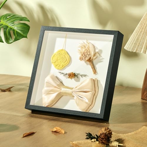 11x11 Shadow Box Frame with Shatterproof Clear Glass & Push Pins - color: Black+foam Back+foam Packaging, size: 11x11