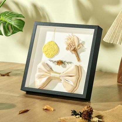11x11 Shadow Box Frame with Shatterproof Clear Glass & Push Pins - color: Black+foam Back+foam Packaging, size: 11x11