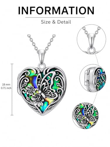 JKR Heart Picture Locket Necklace for Women That Holds Pictures Jewelry | Memorial Necklace with Picture Anniversary Birthday Gift for Women Wife Mom Girlfriend - color: Butterfly