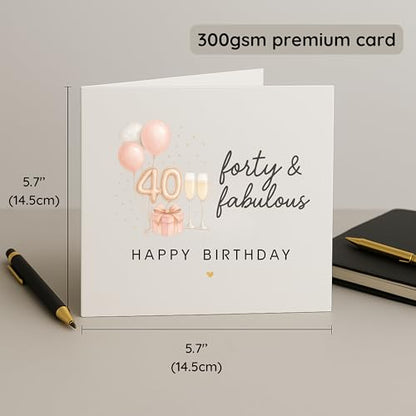 TEEMI-40th 50th 60th Birthday Card for Women - Fabulous Birthday Greeting Card with Envelope, Rose Gold Balloons Champagne Design, 300gsm Premium Cardstock, Blank Inside for Mom Sister Friend Wife (40th) - color: 40th