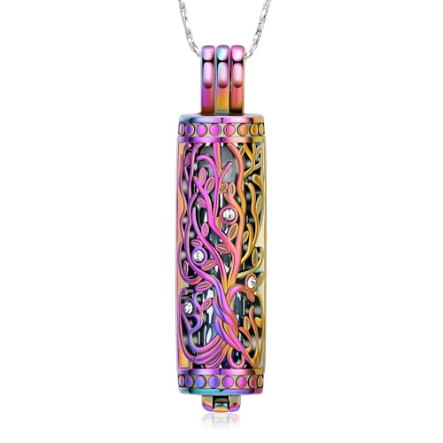 Imrsanl Cremation Jewelry Urn Necklace for Ashes Pendant with Hollow Glass Vial Cylinder Cremation Keepsake Memorial Lockets Ashes Holder for Women Men Pet - color: Tree of Life-Colorful