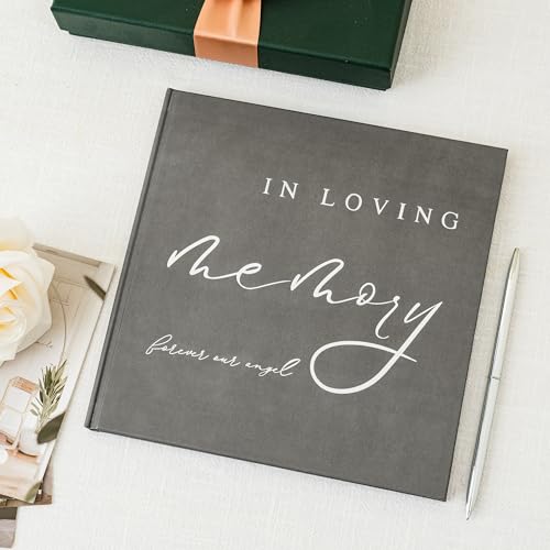 Calculs Funeral Guest Book Memorial Guestbook for Celebration of Life Gray Cover Silver Gilding in Loving Memory Picture Book for Our Love 8.5” Square Hardcover
