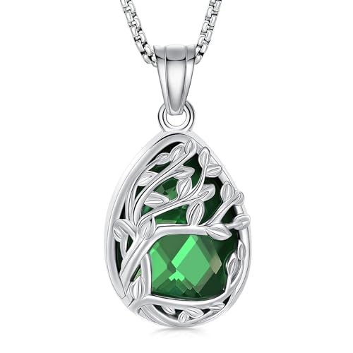 Cremation Jewelry Tree of Life Teardrop Urn Necklace for Ashes for Women Men Vial Pendant Ashes Keepsake Memorial Jewelry for Loved One - color: Silver-Green