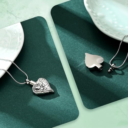 Love Heart Cremation Jewelry Urn Necklaces Butterfly Urn Necklaces for Ashes Memorial Keepsake Pendant for Women Men Gifts With Funnel Kit & Bag - color: Silver+Black
