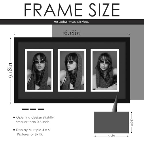DUENPY 8x15 Collage Frame For 3 4x6 Photos Black Mat - color: Black, size: 8x15（4x6 opening）