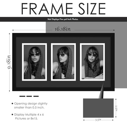 DUENPY 8x15 Collage Frame For 3 4x6 Photos Black Mat - color: Black, size: 8x15（4x6 opening）
