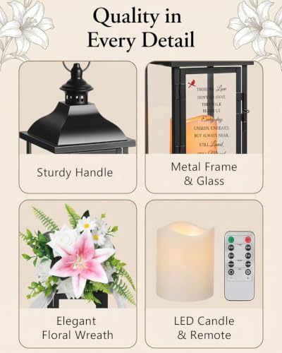 Sympathy Lantern with Flower, Memorial Gift for Loss of Mother Father, Funeral Remembrance Gift for Grieving Family - color: Cardinal/Black