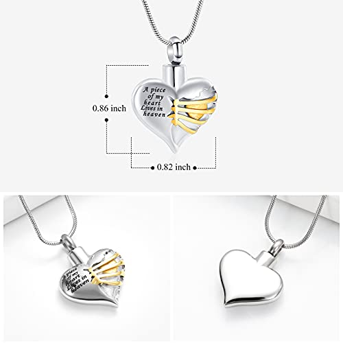 Imrsanl Heart Cremation Urn Necklace Pendant for Human Ashes - A Piece of My Heart Lives in Heaven Memorial Keepsakes Cremation Jewelry - color: Gold