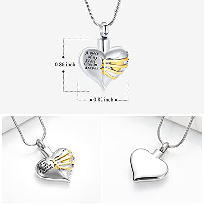 Imrsanl Heart Cremation Urn Necklace Pendant for Human Ashes - A Piece of My Heart Lives in Heaven Memorial Keepsakes Cremation Jewelry - color: Gold