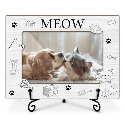 Cat Picture Frame Meow Print Design, Memorial Gifts for Pet Owner, 4x6 Photos Frame with Stand for Home Office Tabletop Display Decorations-19