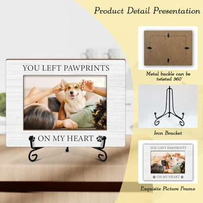 Pet Memorial Frame - You Left Paw Prints On My Heart, 4x6 Wooden Frame with Stand, Pet Memorial Gifts For Loss Of Pet, Home Office Desk Shelf Decorations -49 - style: Leave a mark of love