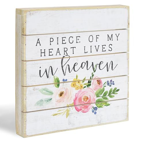 Simply Said, INC Perfect Pallet Petites Bereavement Sign, A Piece of My Heart Lives in Heaven, 8 inch Wood Memorial Plaque, Made in USA, PET16028 - color: Heart 1