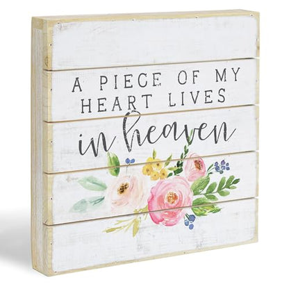 Simply Said, INC Perfect Pallet Petites Bereavement Sign, A Piece of My Heart Lives in Heaven, 8 inch Wood Memorial Plaque, Made in USA, PET16028 - color: Heart 1