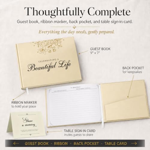 Funeral Guest Book – Cream Version – 9x7 in, 100 Thick Pages - color: Beige