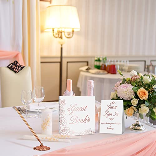 Wedding Guest Book with Pen Table Cards 9x9 Inch,Classic Style | 50 Sheets Hardcover Sign in Book, Rose Gold Floral Design, Includes Metal Pen with Stand, Bridal Shower Baby Shower - style: Classic Style