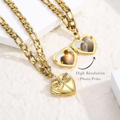 TUGHRA Gold Locket Bracelet for Women, 925 Sterling Silver Heart Photo Bracelet Lockets Memorial Keepsake Jewelry Gift for Mom, Wife, Daughter Mother's Day Birthday - style: A-Dragonfly