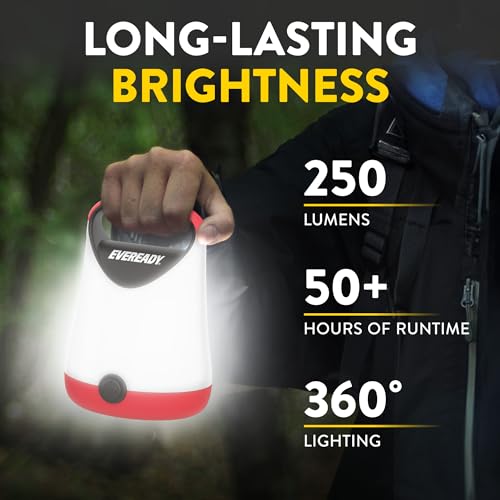 Eveready LED Camping Lantern X-250 (2-Pack), Super Bright Tent Lights, Rugged Water Resistant LED Lanterns, 100 Hour Run-time (Batteries Included), Red and Black - color: Red and Black, size: 2-Pack