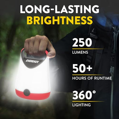 Eveready LED Camping Lantern X-250 (2-Pack), Super Bright Tent Lights, Rugged Water Resistant LED Lanterns, 100 Hour Run-time (Batteries Included), Red and Black - color: Red and Black, size: 2-Pack