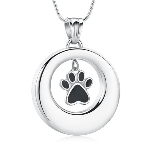 Dog Paws Cremation Jewelry Pet/Cat/Dog Paws Urn Necklaces for Ashes Stainless Steel Pet Ashes Holder Memorial Keepsakes Locket Pendant Jewelry for Men Women - color: Customize