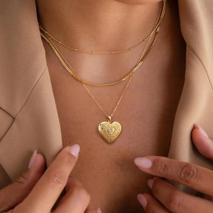 Badu Gold Initial A-Z Necklace for Women Heart Photo Lockets that Hold Picture Love Image Cubic Zirconia Necklace - color: O