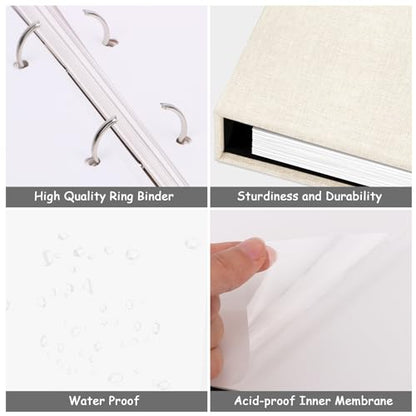 Zesthouse 18 In Photo Album Self Adhesive with Picture Display Window, 3-Ring Scrapbook Albums 60 Pages Holds 10x12 8x10 5x7 4x6 Photos, DIY Photo Book Ideal Gift for Family Wedding Baby - color: Beige, size: 13.2"x12.8"/White 60 Pages