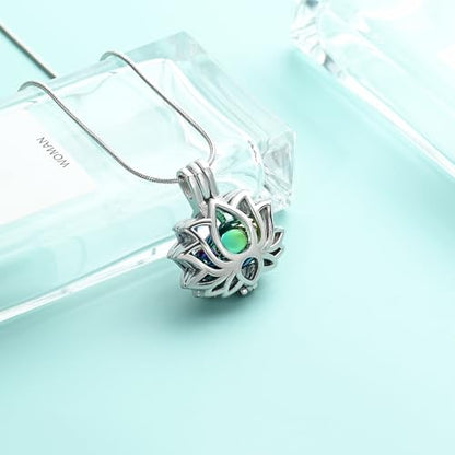 Cremation Jewelry Lotus Flower Urn Necklaces for Ashes Stainless Stell Memorial Ash Pendant Necklaces with Mini Urn Keepsake Ash Jewelry for Men Women Gifts with Funnel Filler Kit - color: Silver-Rainbow