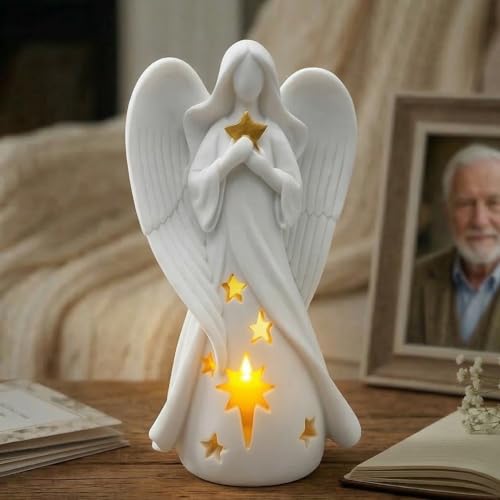 OakiWay Sympathy Gifts - Star Angel Tealight Candle Holder with Flickering LED Candle, Memorial Present for Loss of Loved One, Bereavement & Remembrance Home Decor - color: Star Angel