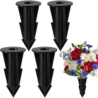 4 Pcs Memorial Artificial Flower Holder, Patio Garden Floral Ground Spikes - color: Black