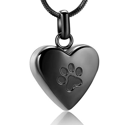 zeqingjw Pet Cremation Jewelry for Ashes Pendant Paw Print Pet Heart Urn Necklace Memorial Keepsake Jewelry for Pet/Dog's/Cat's Ashes - color: Heart-Black