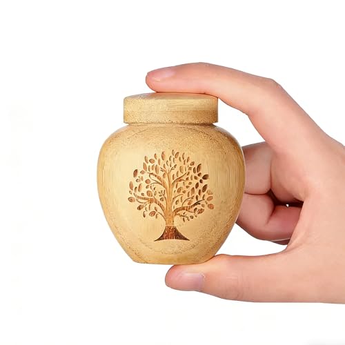 Small Urns for Keepsake Sharing Made of Bamboo, Mini Urn with Tree of Life Pattern Engraved Biodegradable Urn for Human Pet (1PC) - color: 1pc