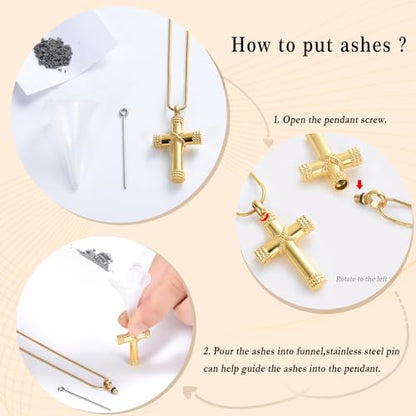 Minicremation Rope Winding Cross Cremation Ashes Urn Pendant Necklace Memorial Keepsake Jewelry Lord’s Prayer Cross Ashes Necklaces - color: Gold