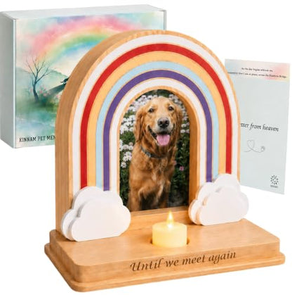 Rainbow Bridge Dog Memorial Gifts | Premium Solid Wood Pet Memorial Picture Frame for 4x6 Photo, LED Candle, Sympathy Card, Gift Box | Pet Loss Sympathy Gift Set for Dogs & Cats, In Memory of Dog