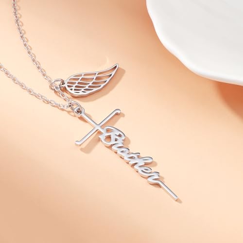 Lcherry Cremation Cross Necklace for Women - Angel Wing Faith Cross Necklace Memorial Gifts Religious Jewelry for Women - style: Brother