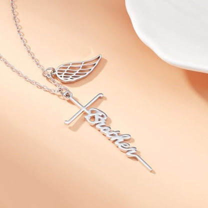 Lcherry Cremation Cross Necklace for Women - Angel Wing Faith Cross Necklace Memorial Gifts Religious Jewelry for Women - style: Brother