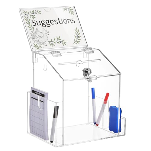 Acrylic Donation Box with 3 Slots and Lock, Wall Mounted 8.5 x 6 x 8.7" Clear Donation Box with Sign Plate, Blackboard Eraser, Erasable Pen for Voting, Charity, Suggestion Collection Supplies - style: 3 Slots