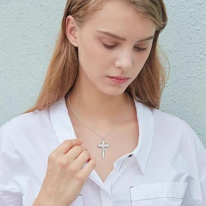 Cross Pet Urn Necklace Sterling Silver Infinity Pet Ashes Pendant - color: Silver-Dog Crystal