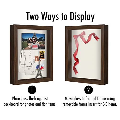 Americanflat 8.5x11 Shadow Box Frame with Shatter-Resistant Glass - Silhouette Collection - Large Shadow Box Display Case for Tabletop and Wall Display - Walnut with Soft Felt Back | Shatter-resistant glass, 1.5 inch interior depth, hangs vertical or hori