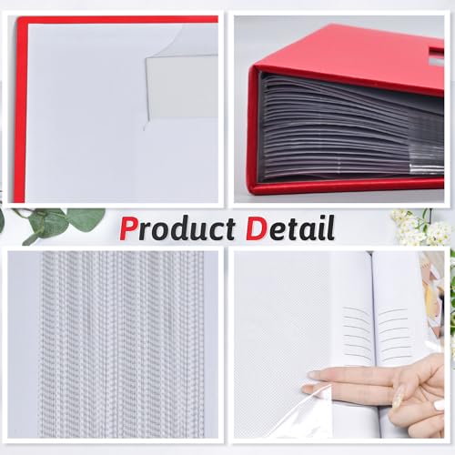 Popotop Photo Album 4x6 100 Photos with Writing Space, Leather Cover Album with Display Picture Window, Photo Book for Wedding Family Baby Gift - color: Red, size: 100 Pockets