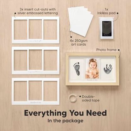 Inkless Hand and Footprint Kit, Boy Girl Newborn Keepsake (Ash Wood) | No Mess Ink Pad for Baby Handprint, Clean Touch Paw Print Kit for Dog Picture Frame, Personalized Baby Christmas Shower Gifts - color: Ash Wood