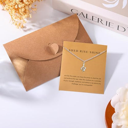 Baydurcan Pendant Necklace for Women Friends Sister Birthday Christmas Gift | Silver Evil Eye Ankh Mary Friendship Dragonfly Hummingbird Snake Turtle Pendant Necklace for Her Just Because Gifts - style: Snake