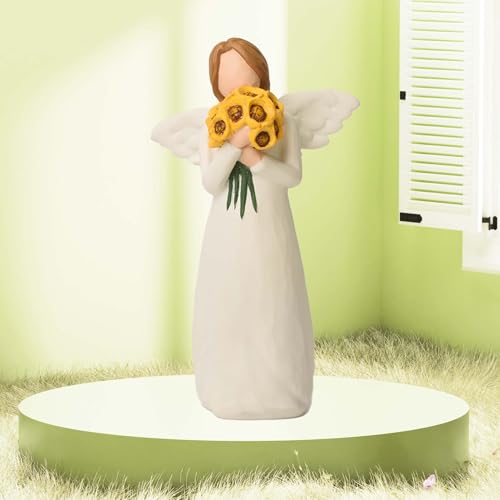 Sunflower Gifts for Women, Guardian Angel Statue Holding Sunflower Figurine | Resin Angels Decorativos Hand-Painted Collectible Sculpture, Home Decor Ornament for Thanksgiving, Mother's Day or Birthday - style: Sunflower Angel